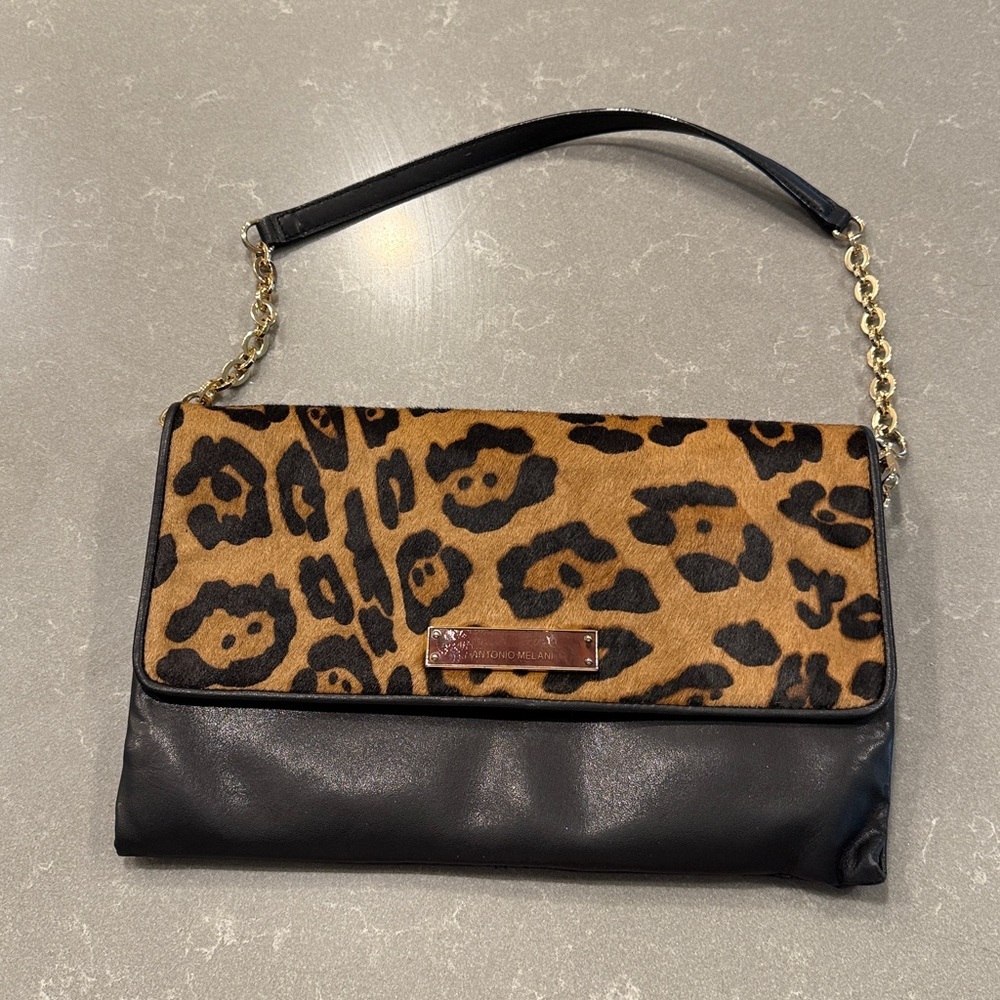 2010s ANTONIO MELANI Leopard Print and Black Shoulder Bag